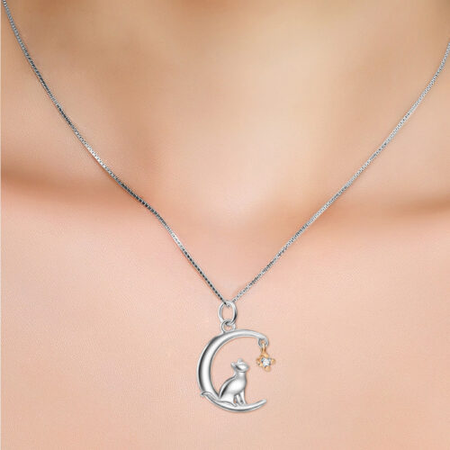 Collier Chat Lune Argent