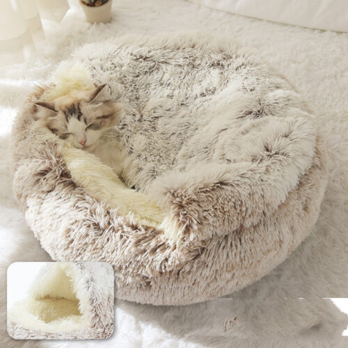 LIT CHAT EN PELUCHE ROND 2 EN 1 b