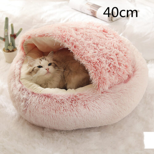 LIT CHAT EN PELUCHE ROND 2 EN 1 rose