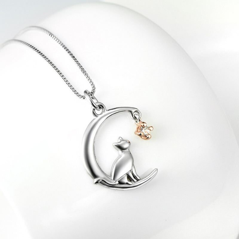 Collier Chat Lune Argent