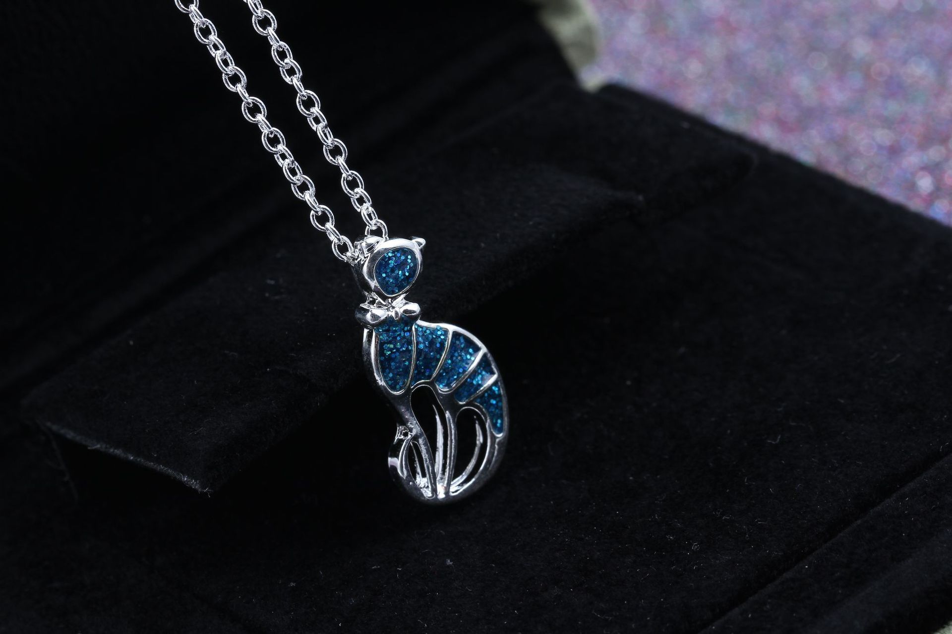 Collier Chat Argent & Epoxy