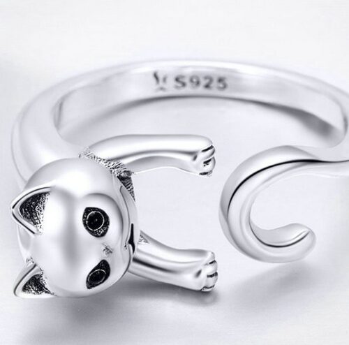 Belle bague de doigt chat mignon et coquin en argent