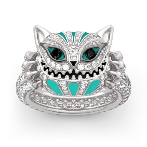 Goutte de diamant Bague crâne de chat à l’huile