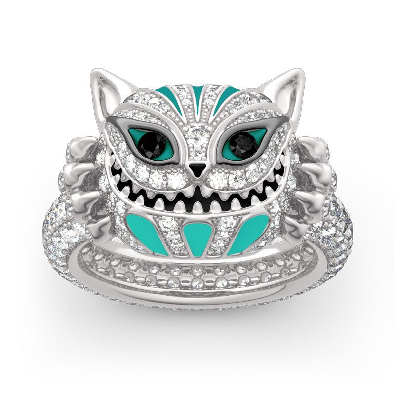 Goutte de diamant Bague crâne de chat à l’huile