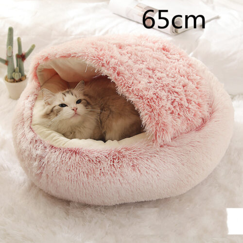 LIT CHAT EN PELUCHE ROND 2 EN 1 rose