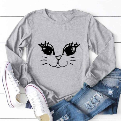 T-SHIRT POUR FEMMES MOTIF DE VISAGE SOURIANT DE CHAT