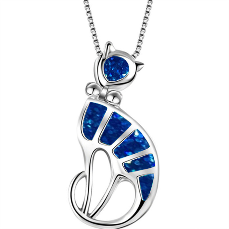 Collier Chat Argent & Epoxy