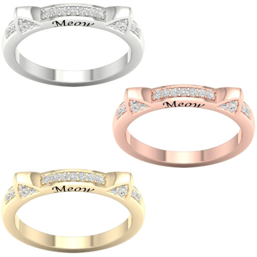 Bague en or rose avec oreille de chat en diamant