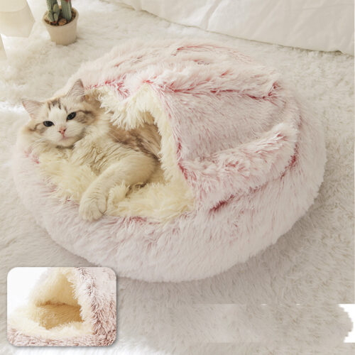 LIT CHAT EN PELUCHE ROND 2 EN 1