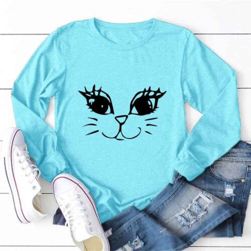 T-SHIRT POUR FEMMES MOTIF DE VISAGE SOURIANT DE CHAT