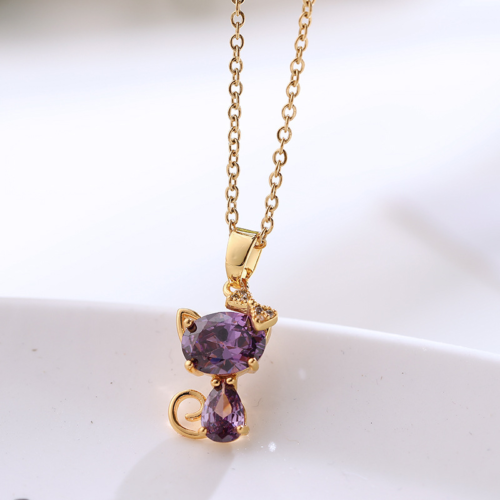 COLLIER EN ACIER CHAT AVEC DEUX CŒURS (2)