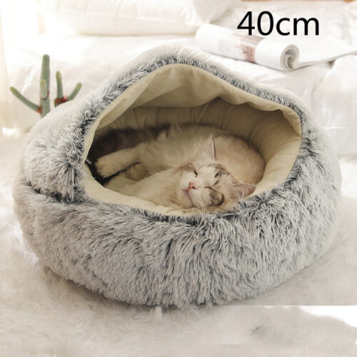 LIT CHAT EN PELUCHE ROND 2 EN 1 gris