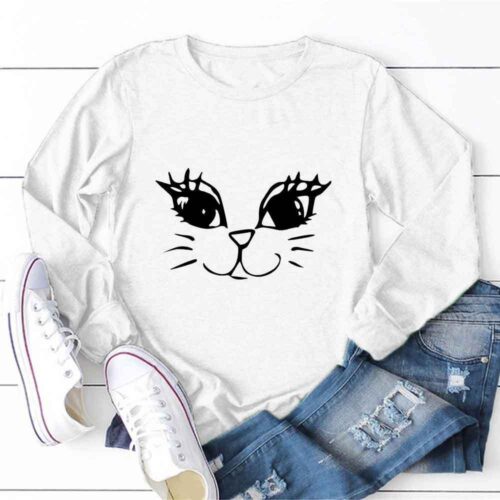 T-SHIRT POUR FEMMES MOTIF DE VISAGE SOURIANT DE CHAT