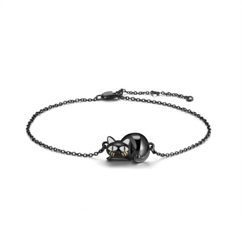 Bracelet chat noir en argent sterling S925