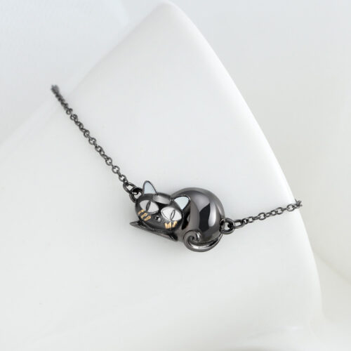 Bracelet chat noir en argent sterling S925