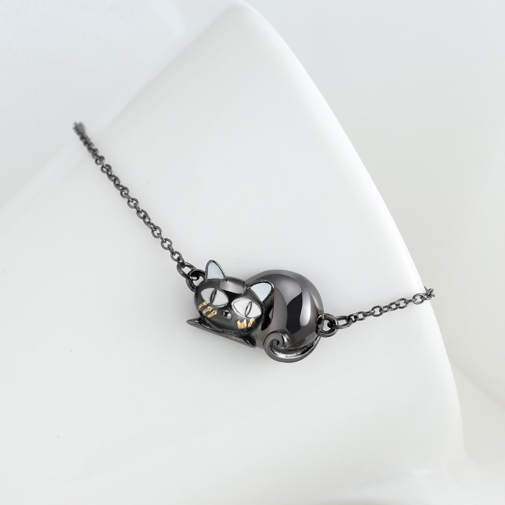 Bracelet chat noir en argent sterling S925
