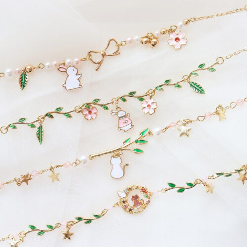 Bracelet de fleurs chat et feuilles pour femmes