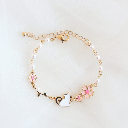 Bracelet de fleurs chat et feuilles pour femmes
