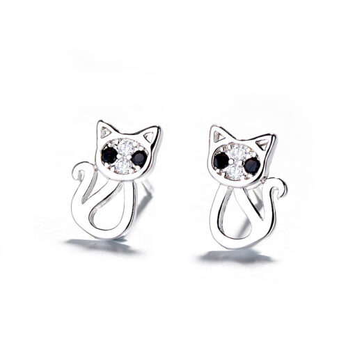 Clous d’oreilles de chat en argent sterling avec œil noir