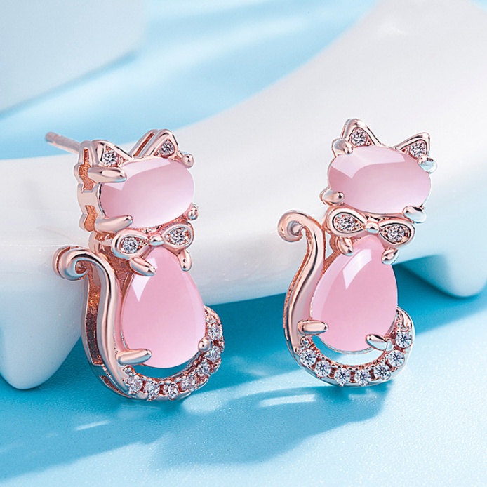 Boucles d’oreilles chat avec pendentif en pierre