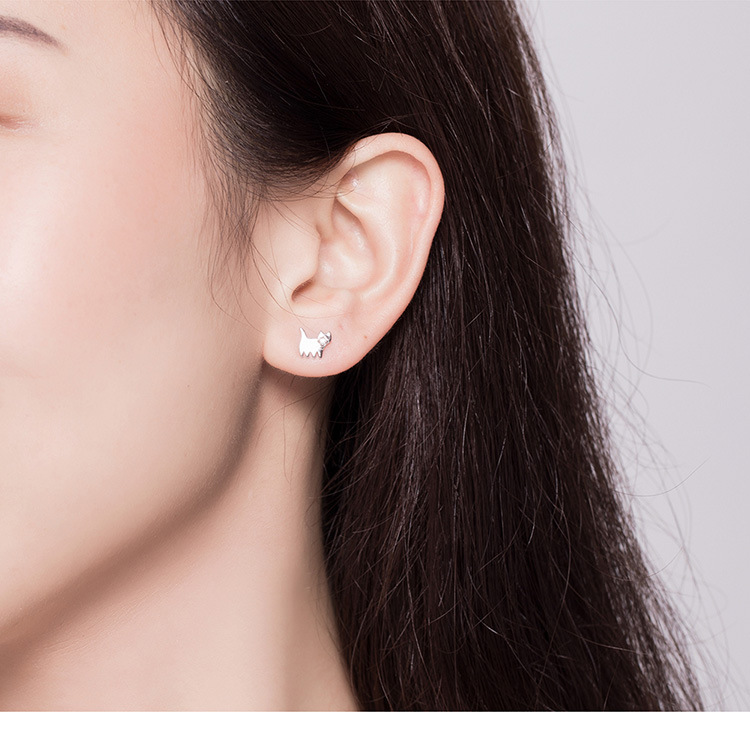 Boucles d’oreilles chat en argent avec pierre