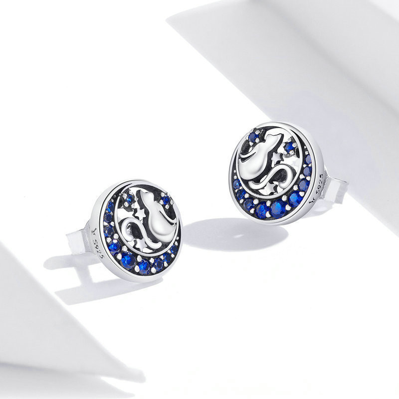 Boucles d’oreilles en argent S925 Moon-Cat