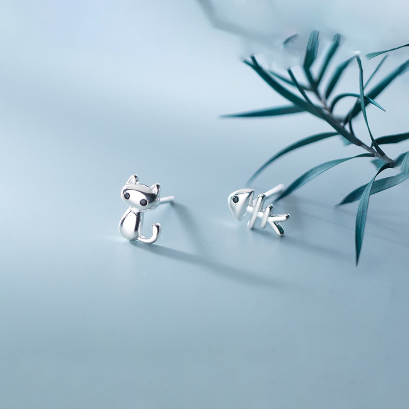 Boucles d’oreilles argent S925 poisson et chat