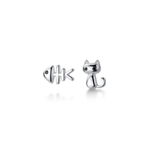 Boucles d’oreilles argent S925 poisson et chat