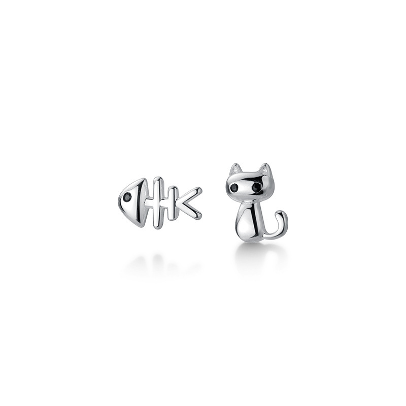 Boucles d’oreilles argent S925 poisson et chat
