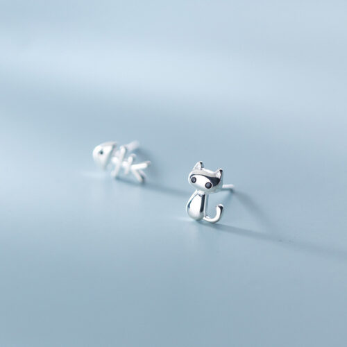 Boucles d’oreilles argent S925 poisson et chat