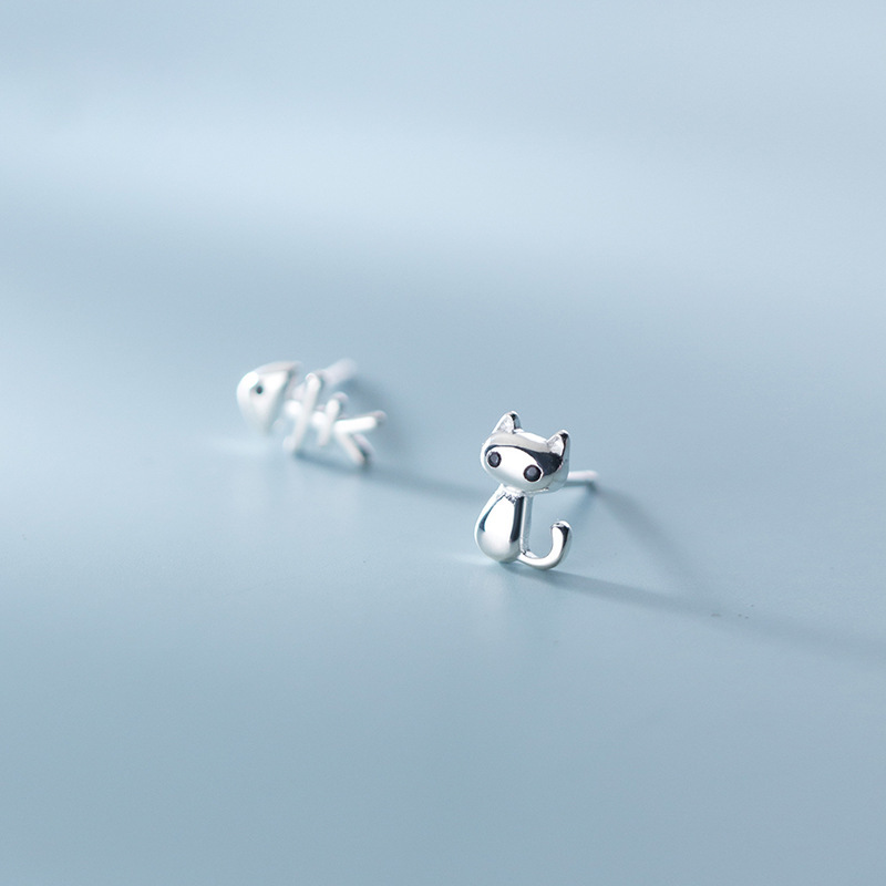 Boucles d’oreilles argent S925 poisson et chat