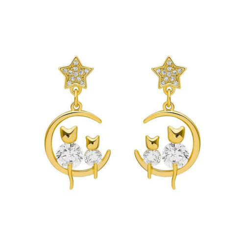 Boucles d’oreilles chat en argent 925 avec aiguilles et diamants