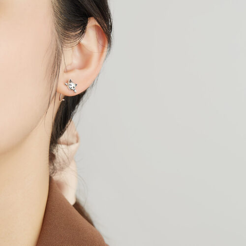 Boucles d’oreilles en argent & ZIRCON Chat visage