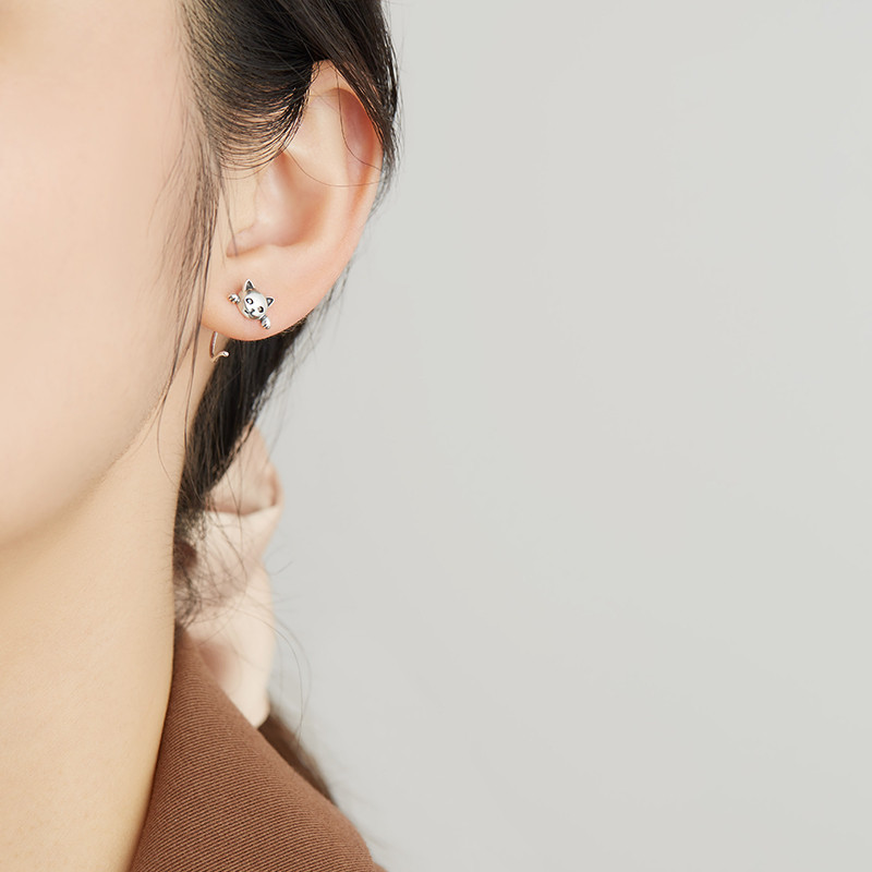 Boucles d’oreilles en argent & ZIRCON Chat visage