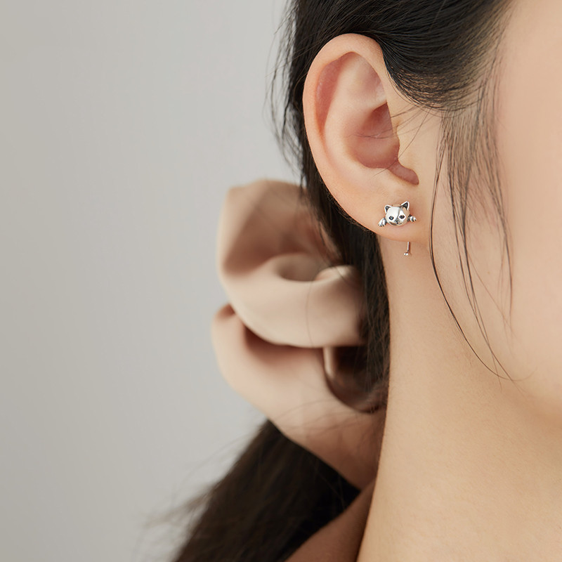 Boucles d’oreilles en argent & ZIRCON Chat visage