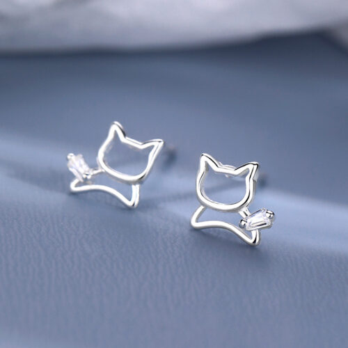 Boucles d'oreilles de chat creuses en argent 925