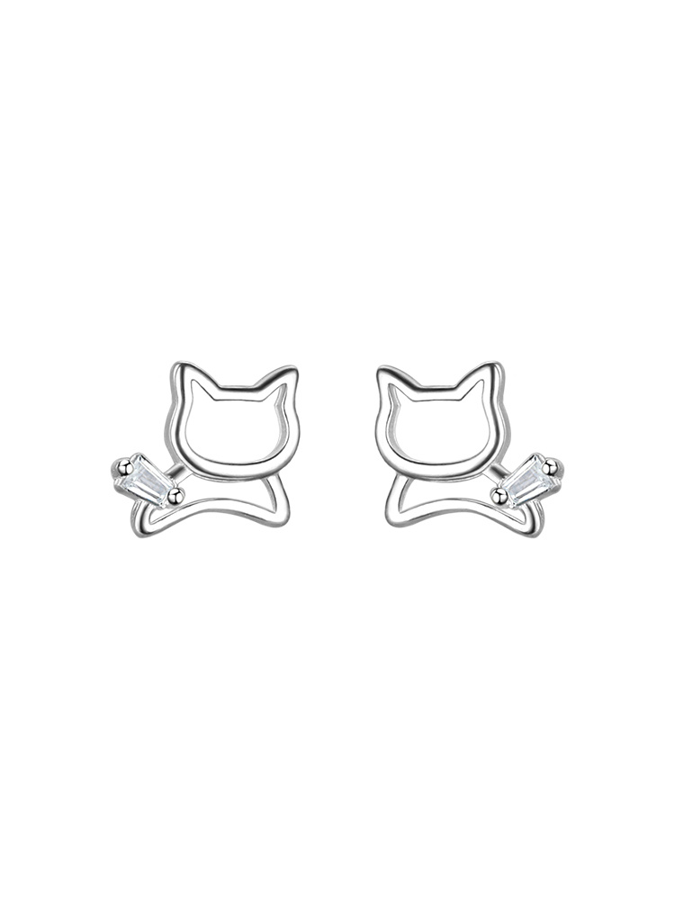Boucles d'oreilles de chat creuses en argent 925 – Image 2