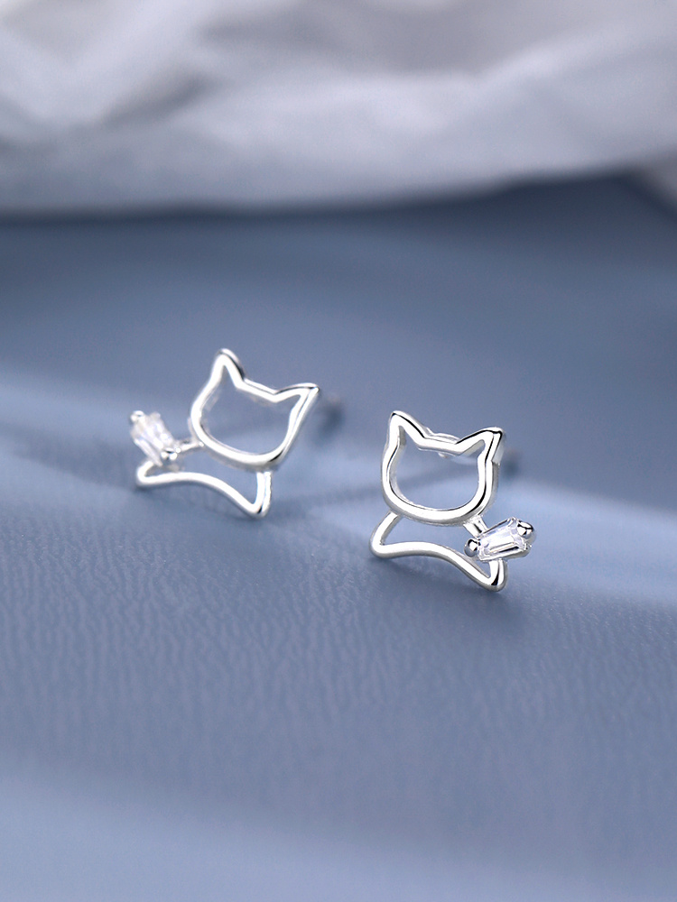 Boucles d'oreilles de chat creuses en argent 925 – Image 4