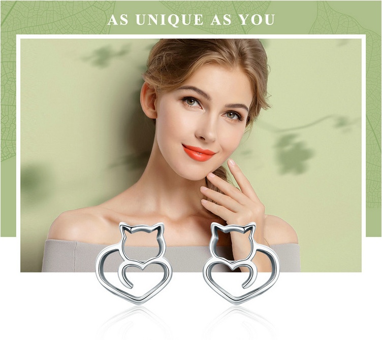 Boucles d’oreilles argent simple chat s925 creuse