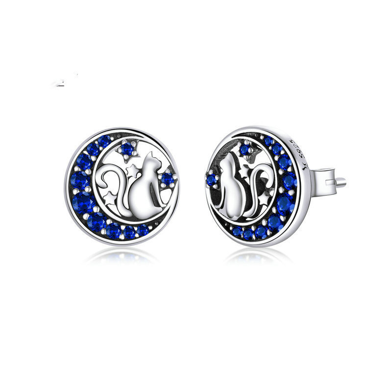 Boucles d’oreilles en argent S925 Moon-Cat