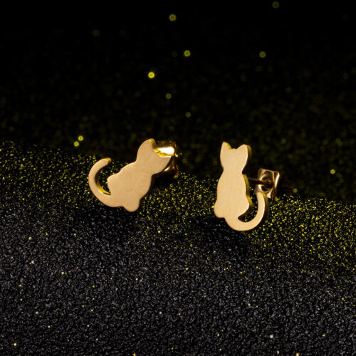 Boucles d’oreilles en Acier d’or et d’argent Chat