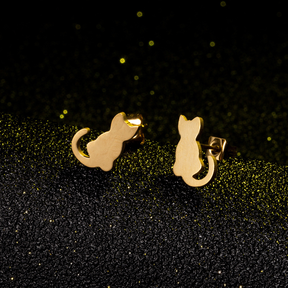 Boucles d’oreilles en Acier d’or et d’argent Chat