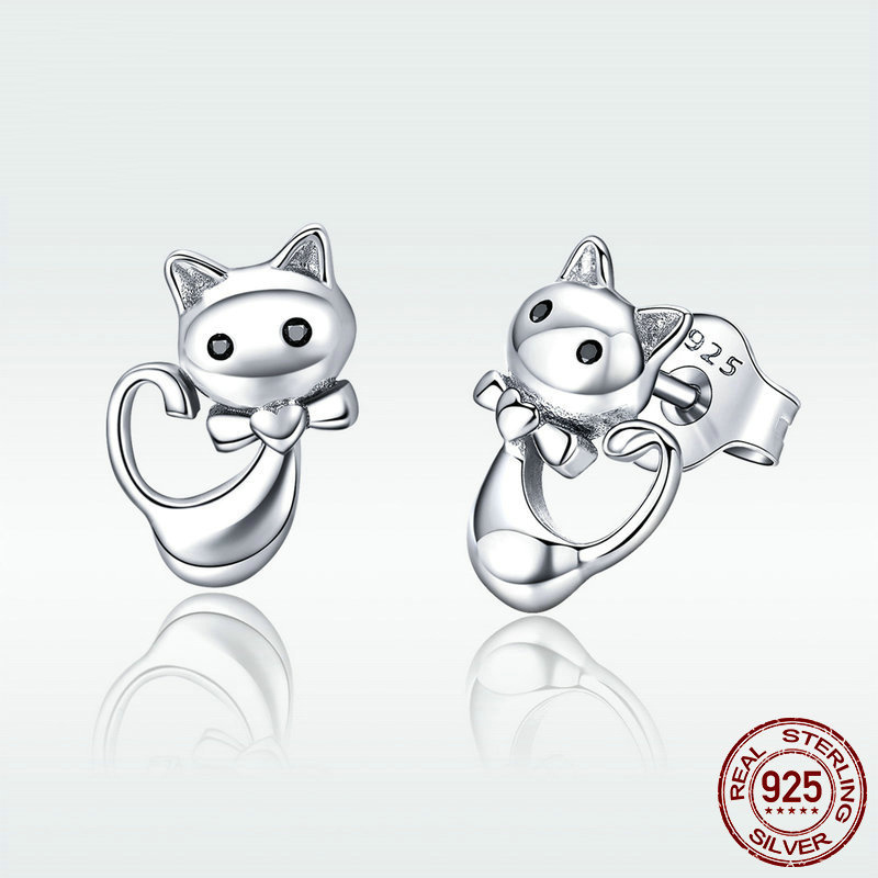 Boucles d'oreilles Chat S925 Argent Simple – Image 4