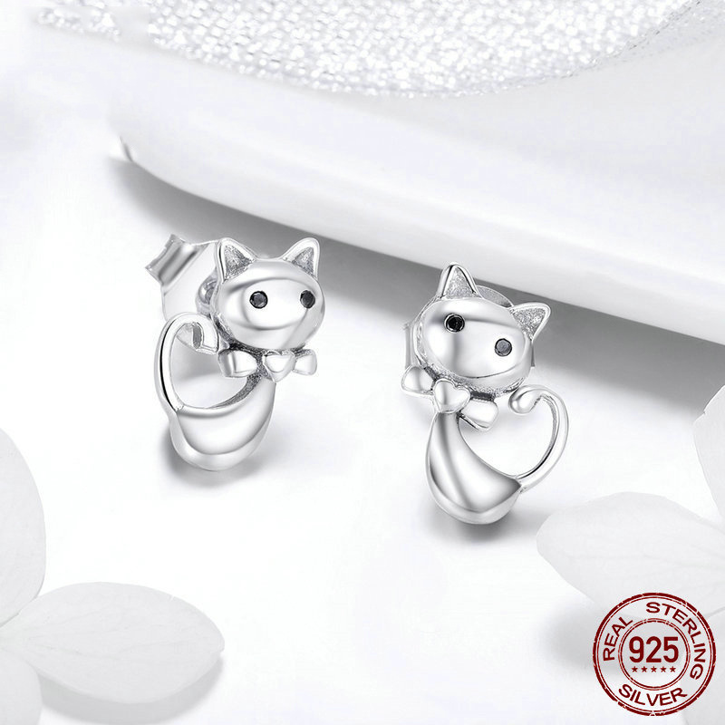 Boucles d'oreilles Chat S925 Argent Simple – Image 5
