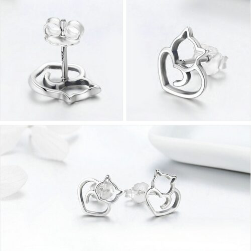 Boucles d’oreilles argent simple chat s925 creuse