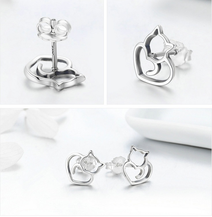 Boucles d’oreilles argent simple chat s925 creuse