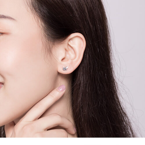Boucles d’oreilles chat en argent avec pierre