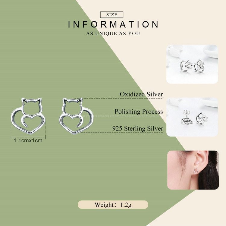 Boucles d’oreilles argent simple chat s925 creuse