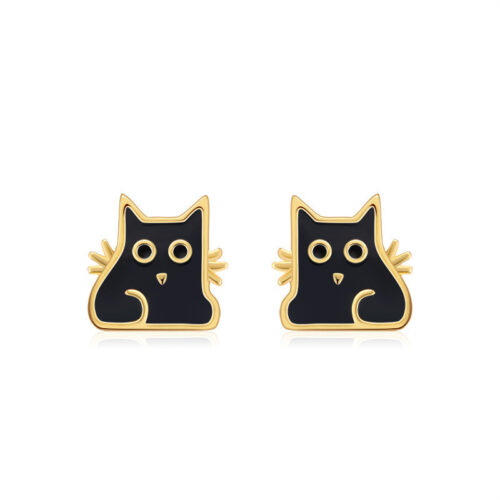 Boucles d’oreilles en argent avec chat noir