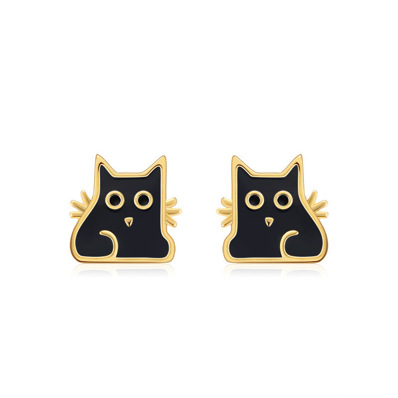 Boucles d’oreilles en argent avec chat noir